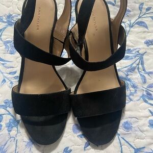 Ann Taylor Black Suede Strappy Block Heel Sandals